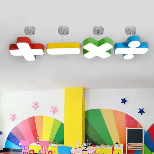 18"/24" Modern LED Acrylic Ceiling Lamp - Plus/Minus/Multiply/Divide Shape, Ceiling Mount Chandelier in Red/Yellow/Blue/Green with Warm/White Light