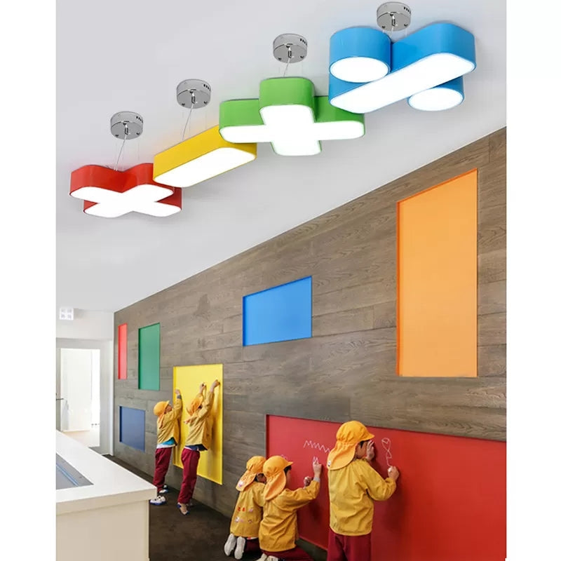 18"/24" Modern LED Acrylic Ceiling Lamp - Plus/Minus/Multiply/Divide Shape, Ceiling Mount Chandelier in Red/Yellow/Blue/Green with Warm/White Light