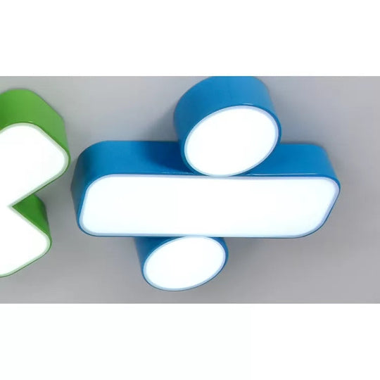 18"/24" Modern LED Acrylic Ceiling Lamp - Plus/Minus/Multiply/Divide Shape, Ceiling Mount Chandelier in Red/Yellow/Blue/Green with Warm/White Light