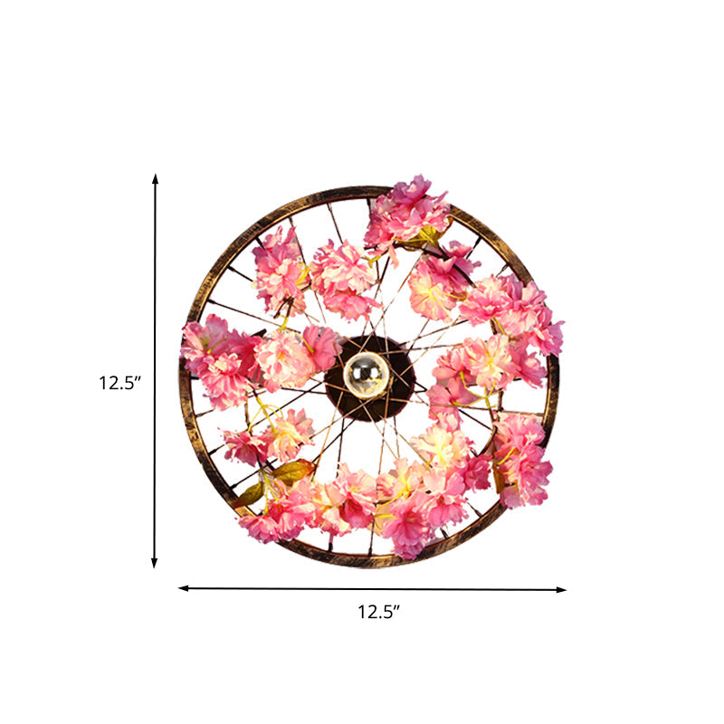 Antique Cherry Blossom Wall Sconce Light w/ LED Lighting & Brass Mount, 12.5-20.5" Diameter