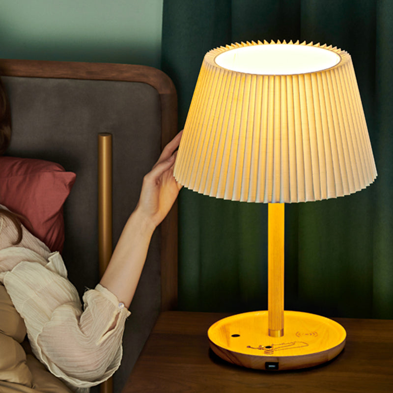 Modern Blue/White Table Lamp with Flared Fabric Shade - Perfect for Living Room