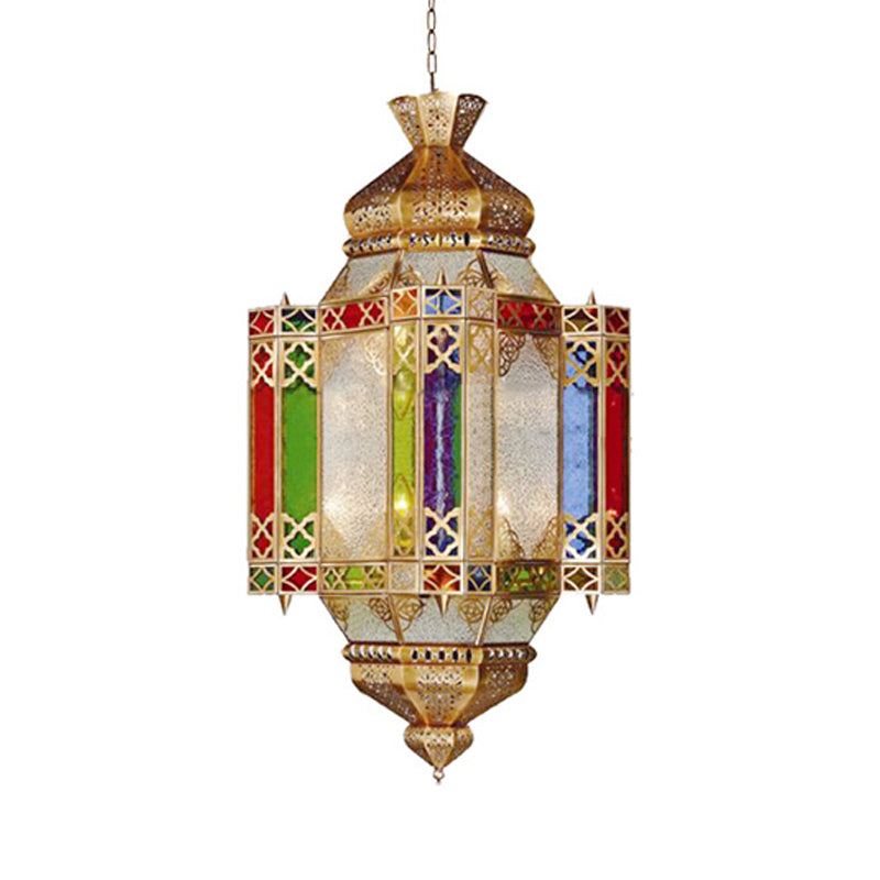 Brass 4-Head Art Deco Corridor Chandelier with Metallic Castle Suspension