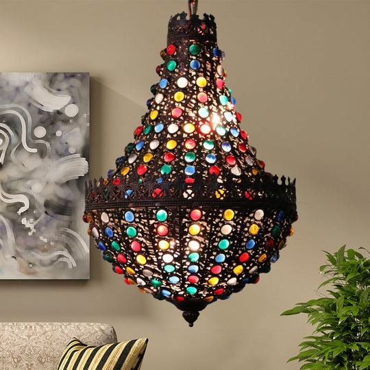 Black Metal Teardrop Chandelier – Decorative Hanging Lamp with 2 Lights