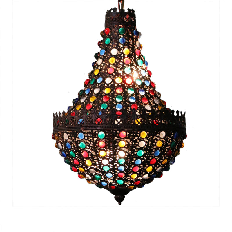 Black Metal Teardrop Chandelier – Decorative Hanging Lamp with 2 Lights