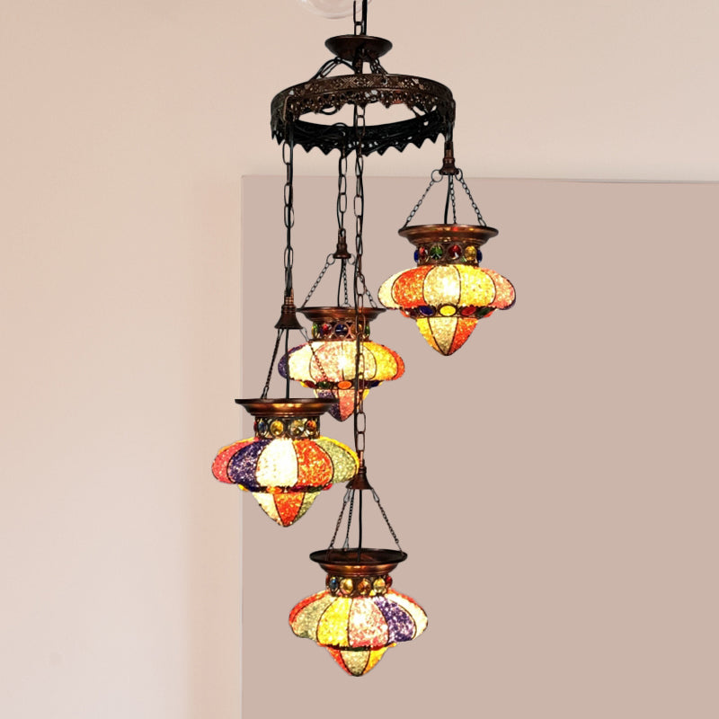 Antique Copper Chandelier: Urn-Shaped Suspension Lighting, 4/6 Lights for Dining Room