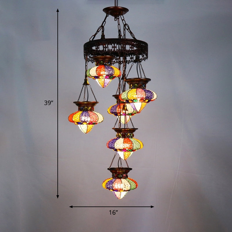 Antique Copper Chandelier: Urn-Shaped Suspension Lighting, 4/6 Lights for Dining Room