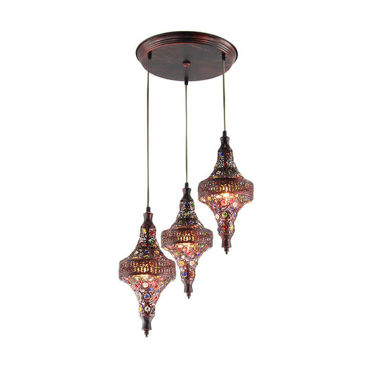 Copper 3-Light Teardrop Pendant: Traditional Metal Suspension Lamp for Kitchen