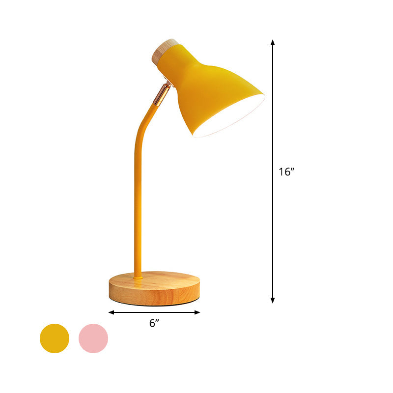 Flare Table Lamp: Macaron Metal 1-Bulb Desk Light in Pink/Yellow with Rotating Node