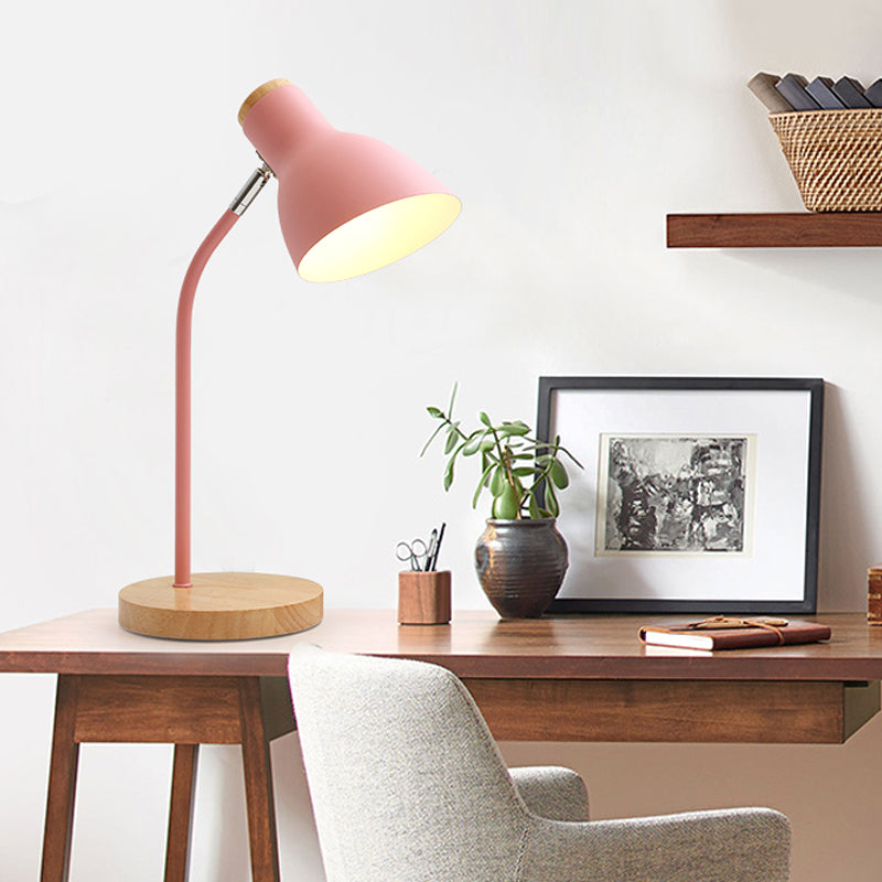 Flare Table Lamp: Macaron Metal 1-Bulb Desk Light in Pink/Yellow with Rotating Node