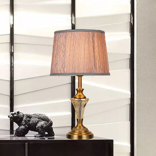 1-Bulb Gold Barrel Nightstand Lamp with Fabric Shade - Contemporary Reading Light