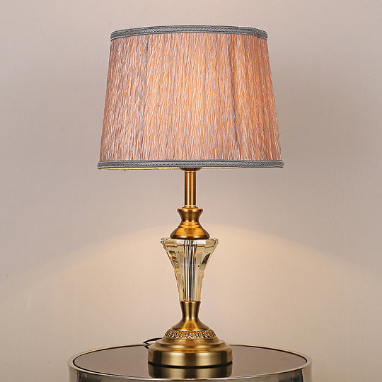 1-Bulb Gold Barrel Nightstand Lamp with Fabric Shade - Contemporary Reading Light