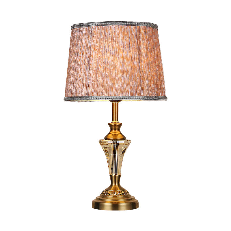 1-Bulb Gold Barrel Nightstand Lamp with Fabric Shade - Contemporary Reading Light