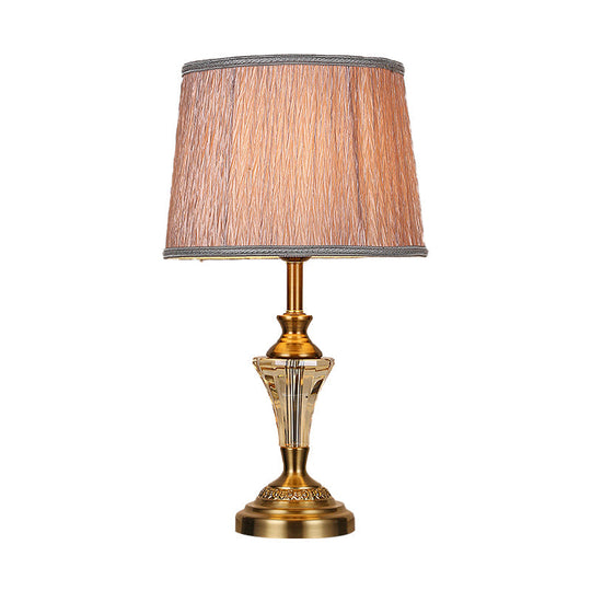 1-Bulb Gold Barrel Nightstand Lamp with Fabric Shade - Contemporary Reading Light