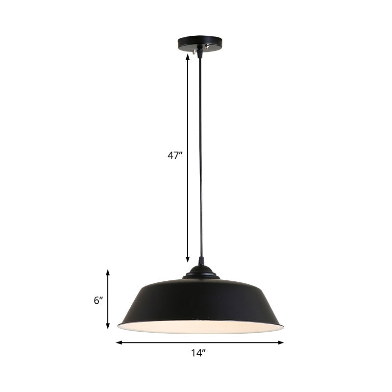 Metallic Black Ceiling Lamp Barn Shade Pendant, 10"/14" Wide – Retro Industrial Hanging Pendant Light for Restaurants