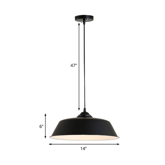 Metallic Black Ceiling Lamp Barn Shade Pendant, 10"/14" Wide – Retro Industrial Hanging Pendant Light for Restaurants
