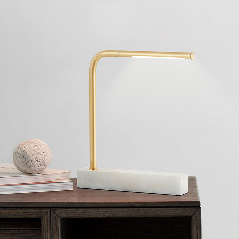 Modern Brass LED Table Lamp with Right Angled Design, Nordic Night Light for Study Room, Metal Construction & Marble Base