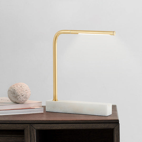 Modern Brass LED Table Lamp with Right Angled Design, Nordic Night Light for Study Room, Metal Construction & Marble Base