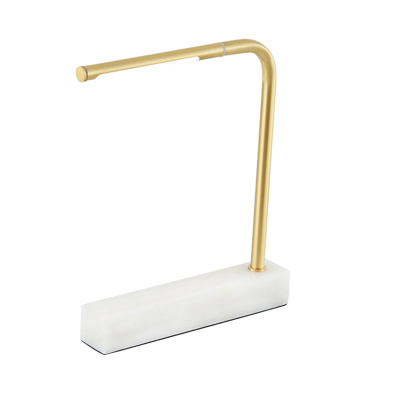Modern Brass LED Table Lamp with Right Angled Design, Nordic Night Light for Study Room, Metal Construction & Marble Base