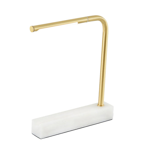 Modern Brass LED Table Lamp with Right Angled Design, Nordic Night Light for Study Room, Metal Construction & Marble Base
