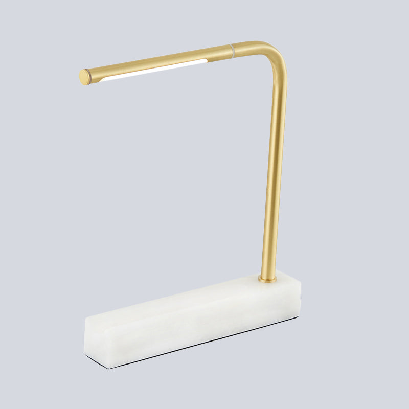 Modern Brass LED Table Lamp with Right Angled Design, Nordic Night Light for Study Room, Metal Construction & Marble Base