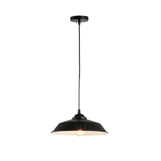 Metallic Black Ceiling Lamp Barn Shade Pendant, 10"/14" Wide – Retro Industrial Hanging Pendant Light for Restaurants