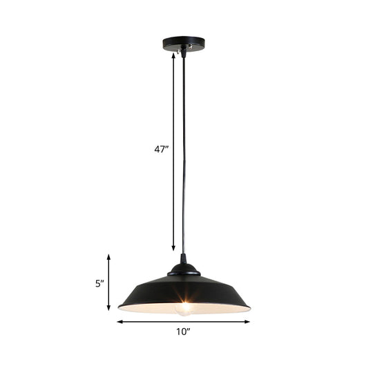 Metallic Black Ceiling Lamp Barn Shade Pendant, 10"/14" Wide – Retro Industrial Hanging Pendant Light for Restaurants