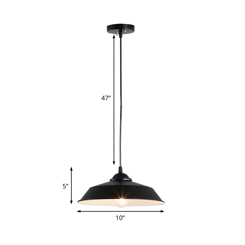 Metallic Black Ceiling Lamp Barn Shade Pendant, 10"/14" Wide – Retro Industrial Hanging Pendant Light for Restaurants