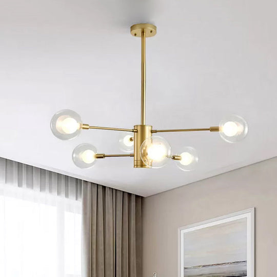 Modern Gold Chandelier Lamp with Clear Glass Shades - 6/8 Lights, ideal for Living Room Ceiling Hanging