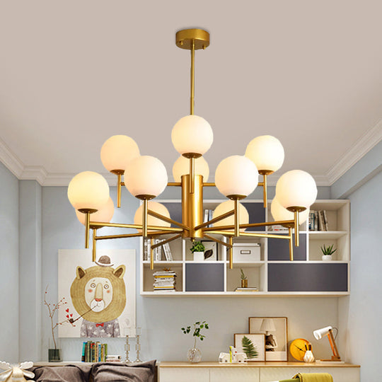 Contemporary Black/Gold Globe Chandelier with Radial Design - 6/8/9 Lights, Milk Glass Hanging Lamp