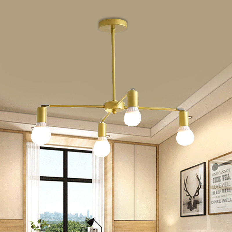 Gold Radial Metal Chandelier with Hanging Lights for Bedroom - Modern Design with Bare Bulb