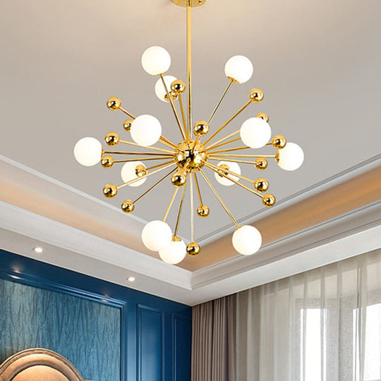 Gold Starburst Chandelier with White Glass Ball Shades - Designer Multi-Light Pendant Lamp - Various Width Options: 23.5", 31.5", 39