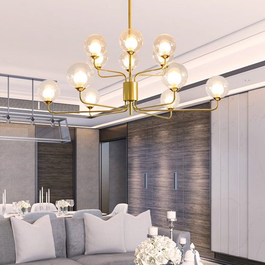 Contemporary 2-Tier Ball Clear Glass Chandelier with Radial Design - 8/12/18 Lights - Black/Gold Hanging Light Fixture