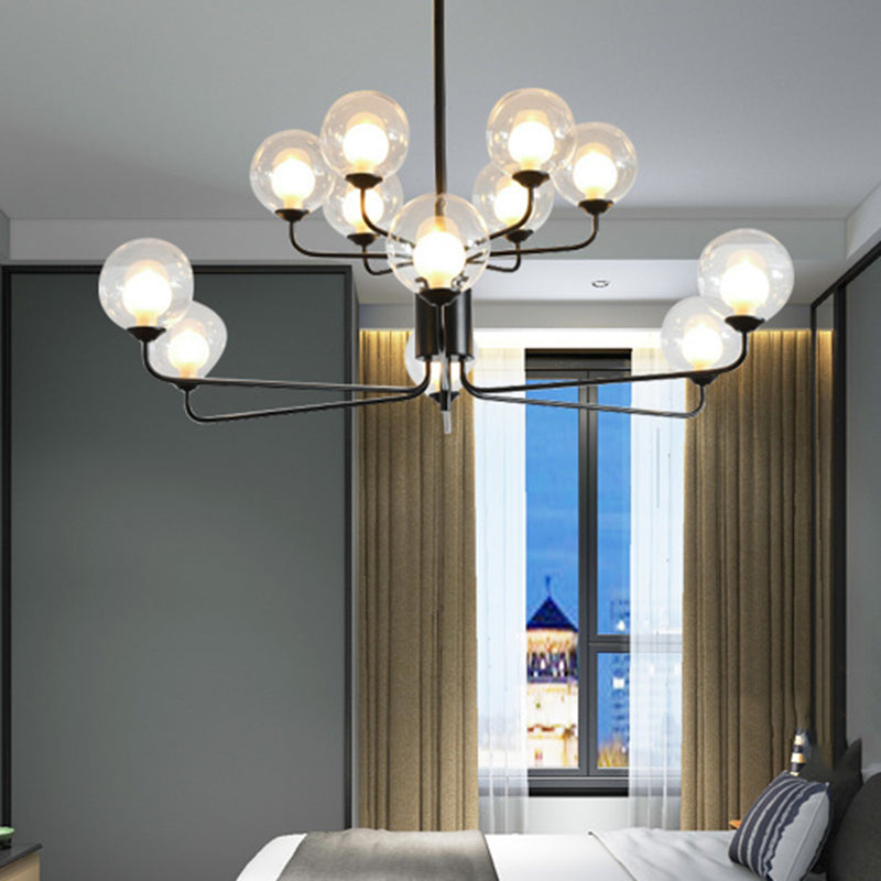 Contemporary 2-Tier Ball Clear Glass Chandelier with Radial Design - 8/12/18 Lights - Black/Gold Hanging Light Fixture