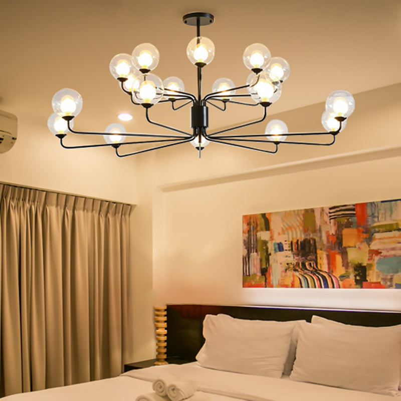 Contemporary 2-Tier Ball Clear Glass Chandelier with Radial Design - 8/12/18 Lights - Black/Gold Hanging Light Fixture