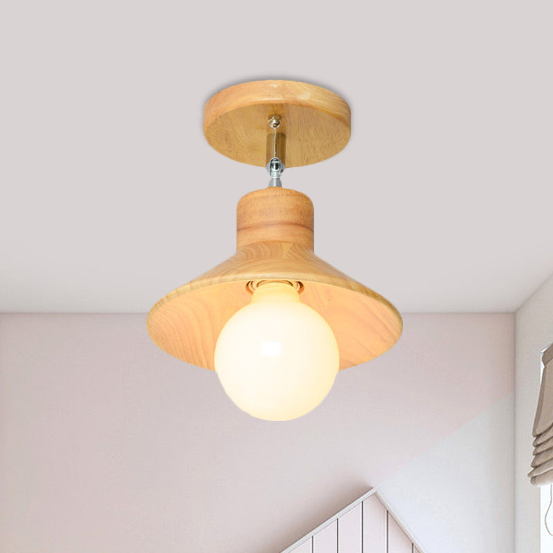 Modern Wooden Square/Trumpet/Pineapple Semi-Flush Ceiling Light - 1 Light Indoor Mount