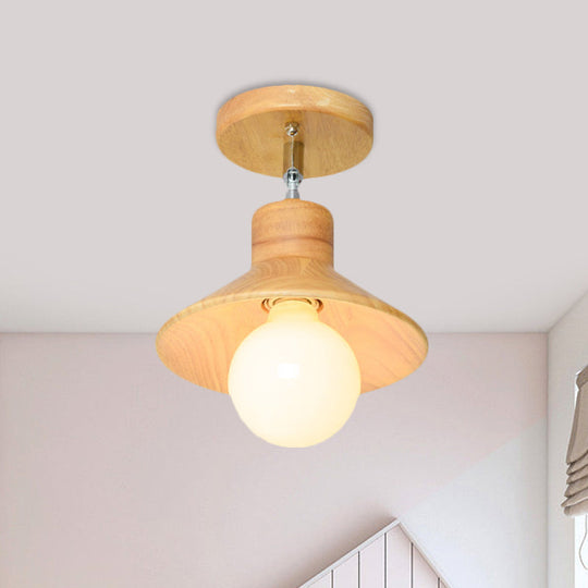 Modern Wooden Square/Trumpet/Pineapple Semi-Flush Ceiling Light - 1 Light Indoor Mount