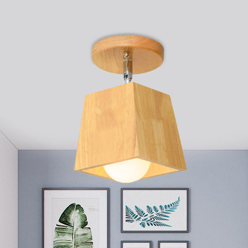 Modern Wooden Square/Trumpet/Pineapple Semi-Flush Ceiling Light - 1 Light Indoor Mount
