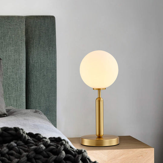 1-Head Modern Brass Ball Table Lamp with Frosted White Glass Shade