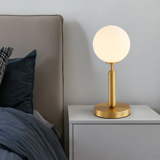 1-Head Modern Brass Ball Table Lamp with Frosted White Glass Shade