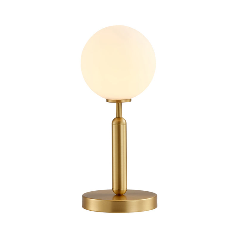 1-Head Modern Brass Ball Table Lamp with Frosted White Glass Shade