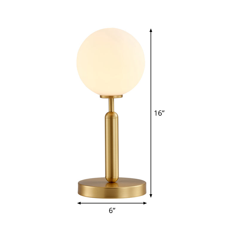 1-Head Modern Brass Ball Table Lamp with Frosted White Glass Shade