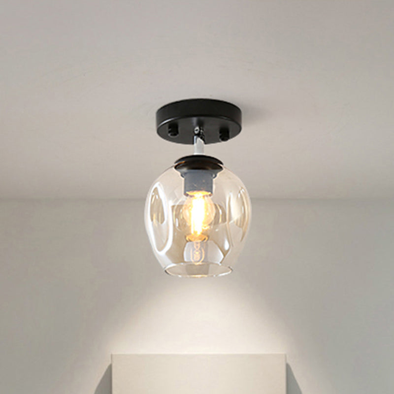Modern Black/Gold Carafe Semi Flush Light - 1 Light, Clear/Amber/Smoke Gray Glass Shade