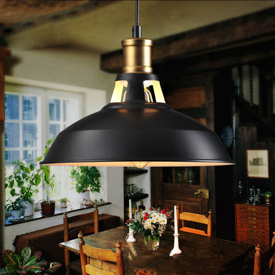 Dining Room Ceiling Light Fixture: 10.5"/12"/15" W 1-Light Hanging Light with Barn Shade - Farmhouse Style in Black/White/White Inner