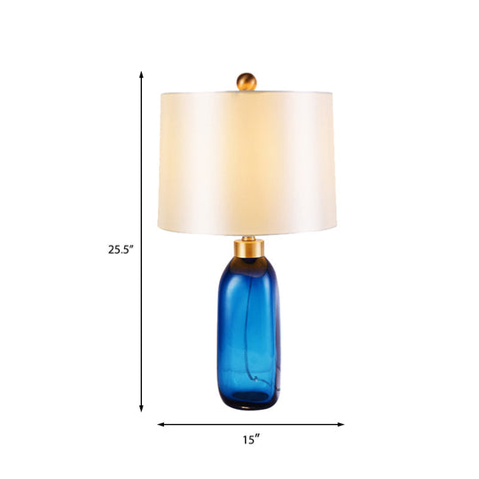 Modern Blue Table Lamp with Cylindrical Fabric Shade - 1 Head Living Room Task Light