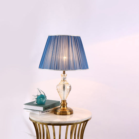 Modern Blue Crystal Dining Room Lamp with Flared Fabric Shade
