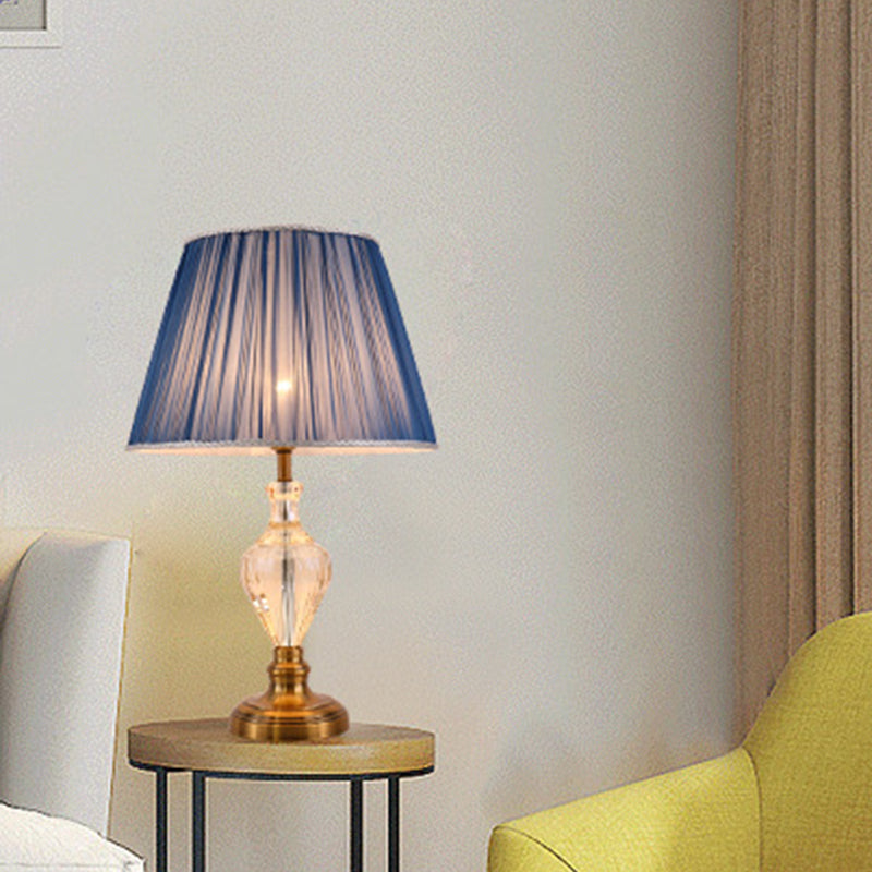 Modern Blue Crystal Dining Room Lamp with Flared Fabric Shade