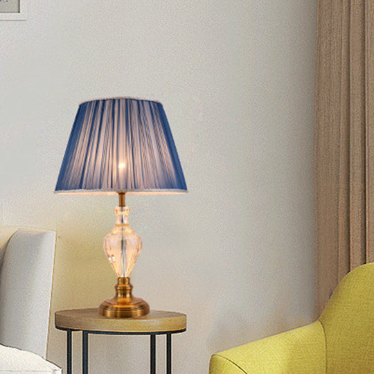 Modern Blue Crystal Dining Room Lamp with Flared Fabric Shade