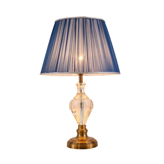 Modern Blue Crystal Dining Room Lamp with Flared Fabric Shade