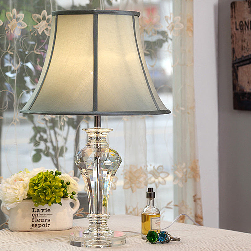 Modern Blue Crystal Table Lamp with Vase Shape, Beveled Design, and 1 Head Reading Light, 21.5"/23" Long