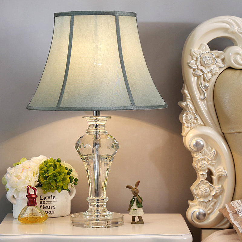 Modern Blue Crystal Table Lamp with Vase Shape, Beveled Design, and 1 Head Reading Light, 21.5"/23" Long